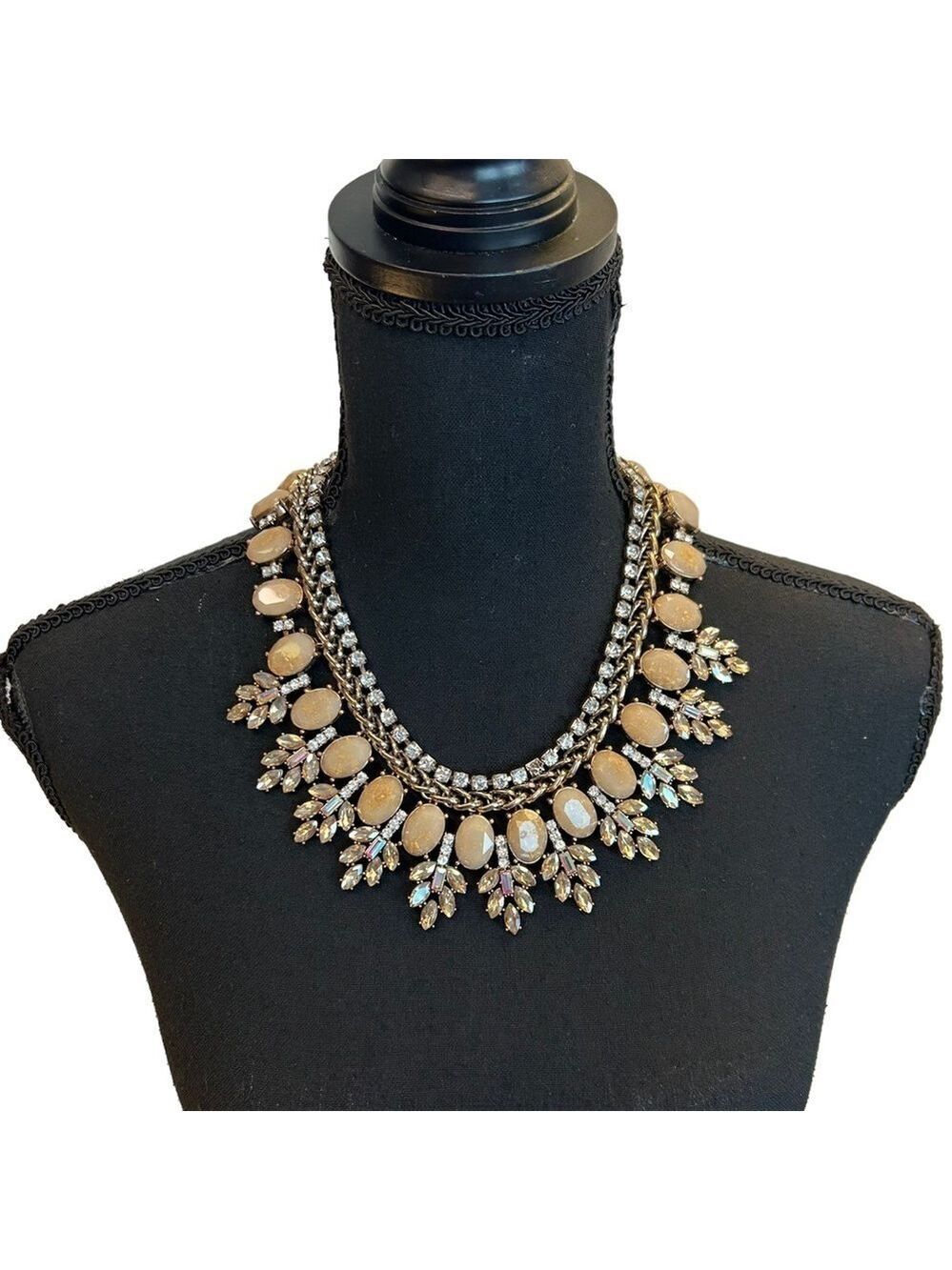 ALDO tan brown aurora borealis teardrop chain statement necklace wedding prom